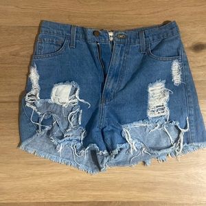 High waisted distressed jean shorts
